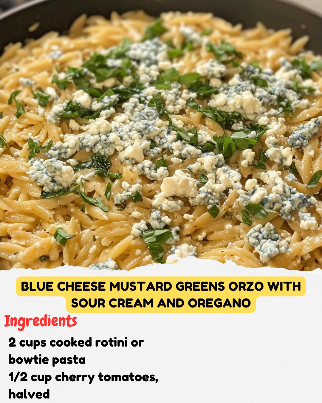 Blue Cheese Mustard Greens Orzo with Sour Cream and Oregano