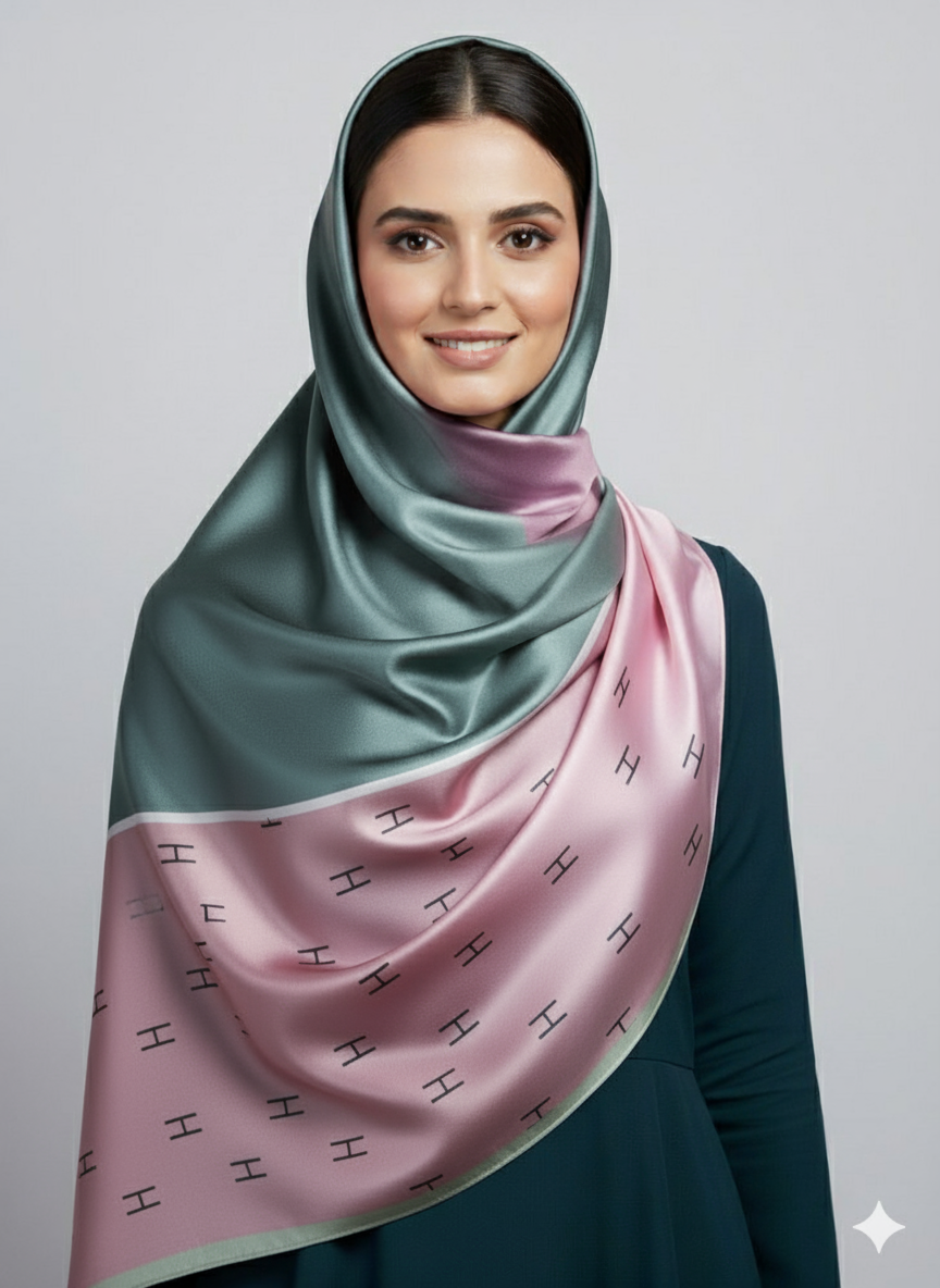 Grey Pinted Hijab | Satin Scarf