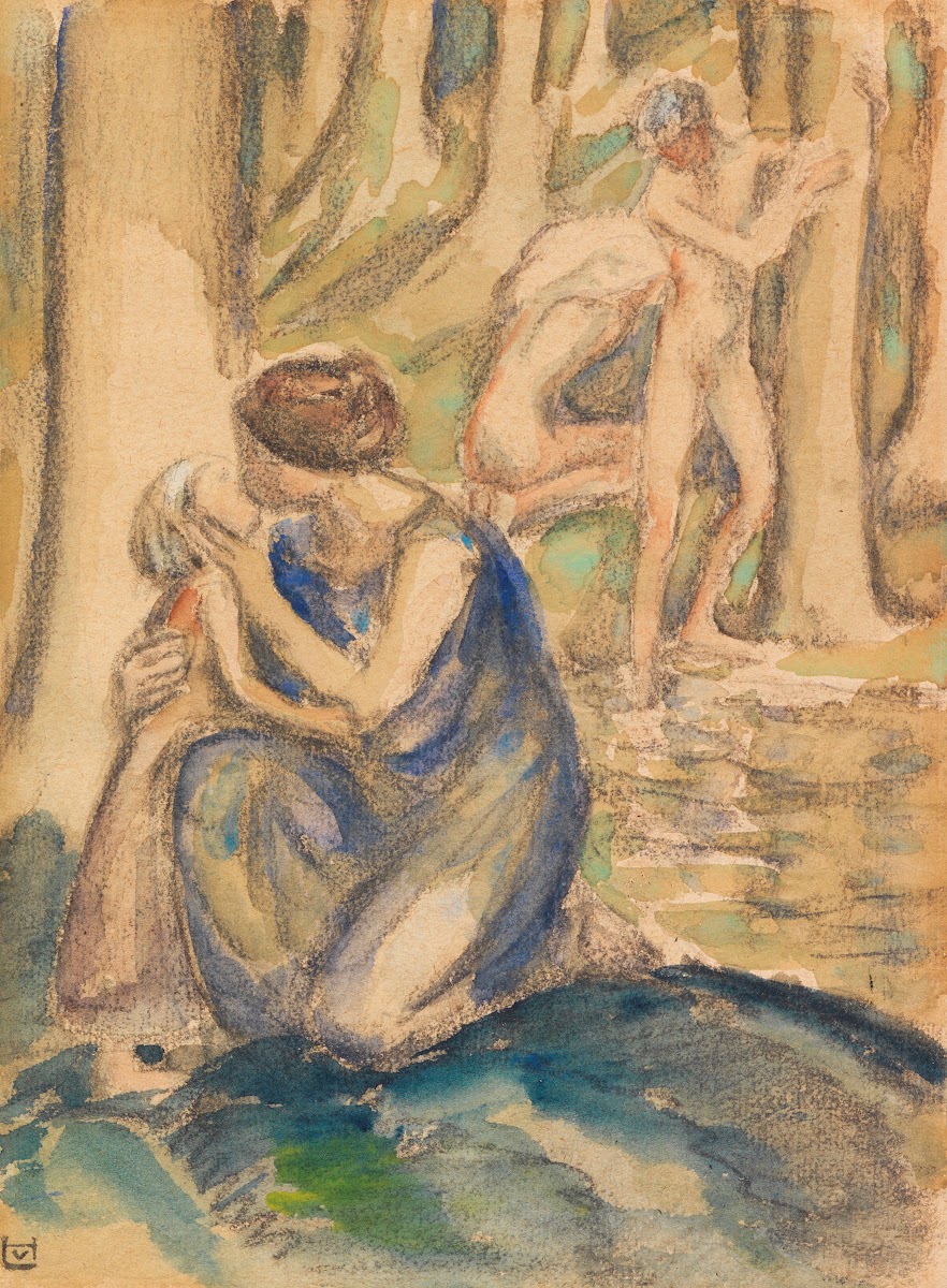 Badende Figuren am Waldsee 1900