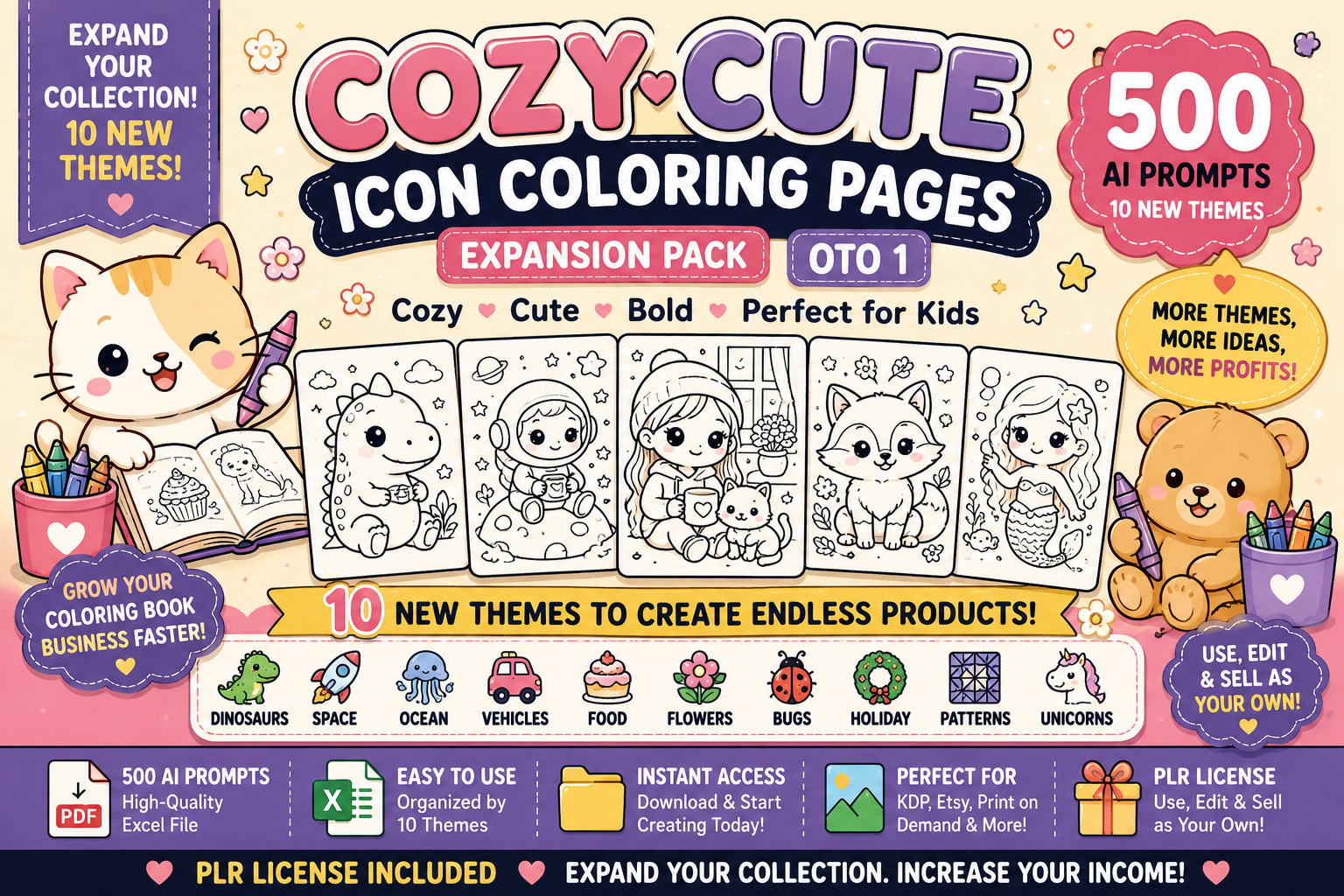 Cozy Cute Icon Coloring Pages Pro PLR Package display