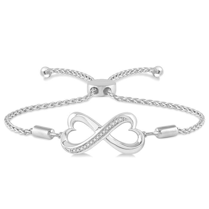 Silver Infinity Heart Shape Diamond Lariat Bracelet