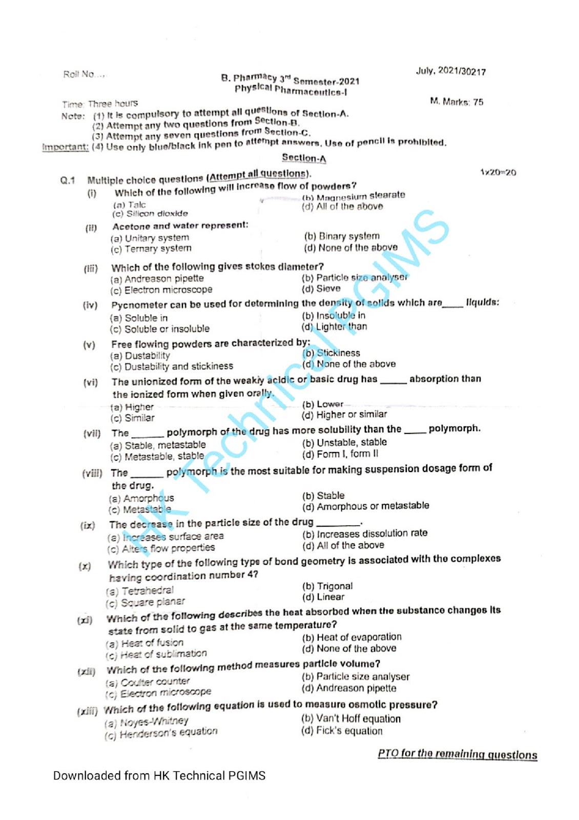 BP302T Physical Pharmaceutics I 3rd Semester B.Pharmacy Previous Year's Question Paper,BP302T Physical Pharmaceutics I,BPharmacy,Previous Year's Question Papers,BPharm 3rd Semester,