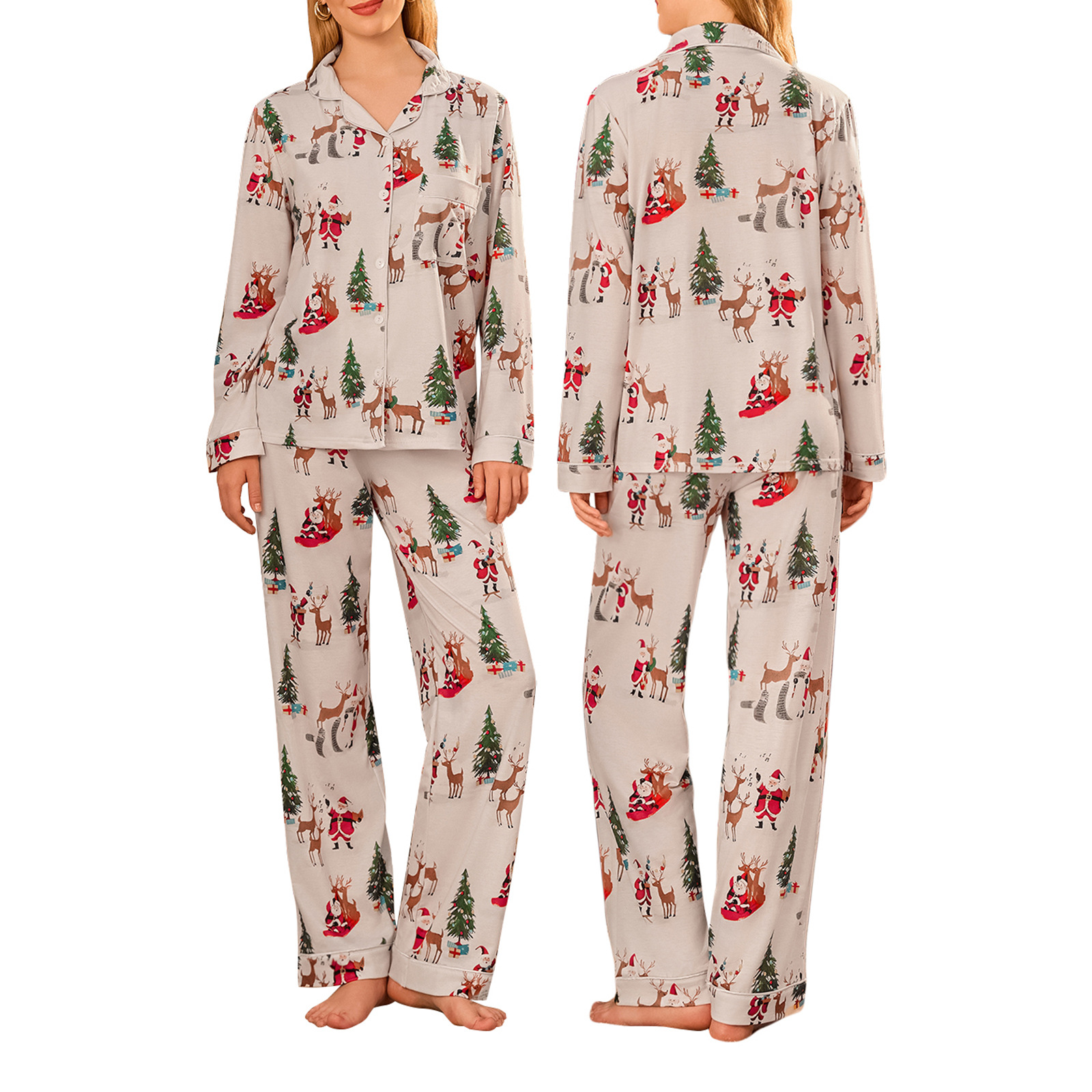 Ladies Loungewear, long-sleeve, with collar, set