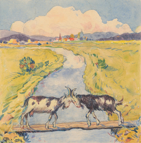 17  Meeting of Two Goats on a Narrow Footbridge over a Brook 1932