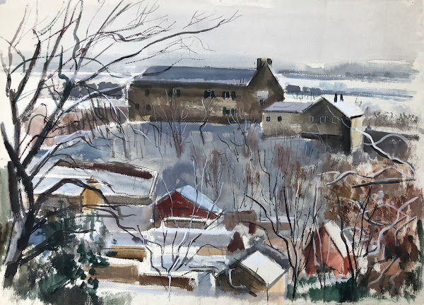 Verschneite Vorfrühlingslandschaft