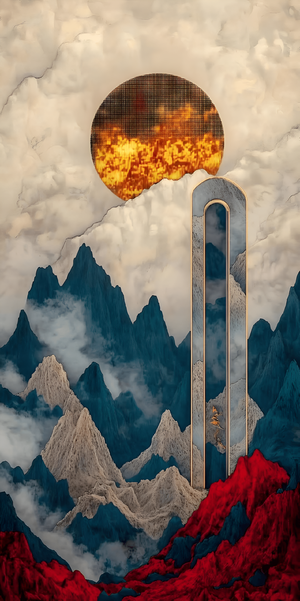 Surreal Digital Mountain Landscape Abstract Arch Structure - Free 4K mobile Wallpaper