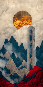 Surreal Digital Mountain Landscape Abstract Arch Structure