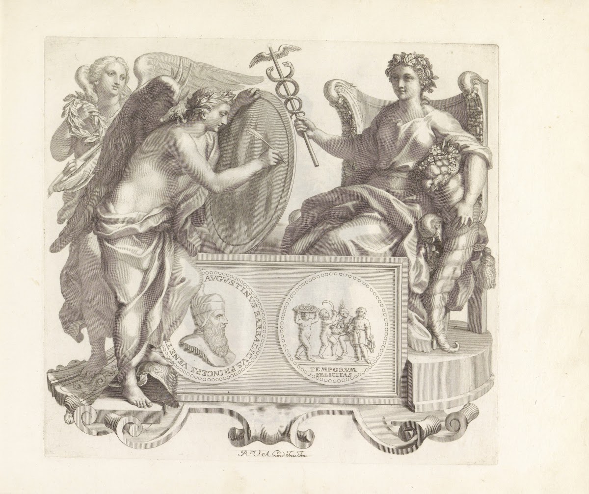 Portret van Agostino Barbarigo en de personificaties van Scheepsoverwinning Over