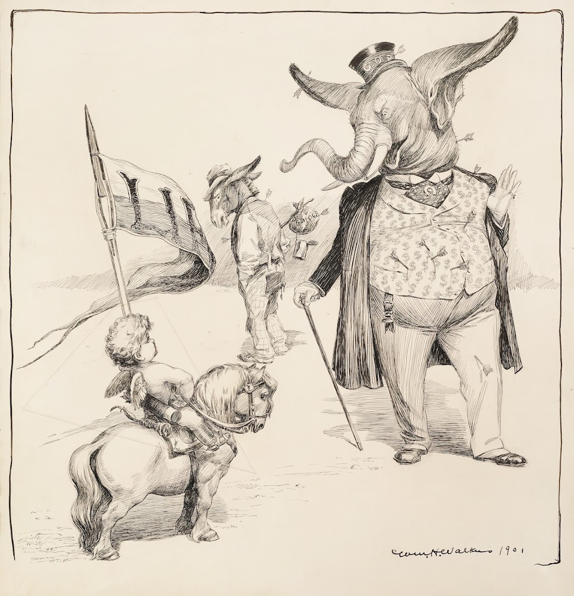Both the wealthy Republican Party elephant and poor Democratic Party donkey have