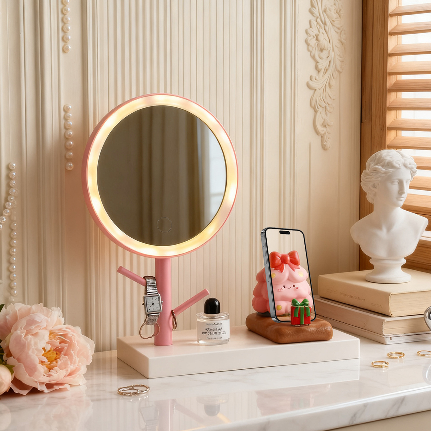 Christmas Tree Phone Stand with Makeup Mirror