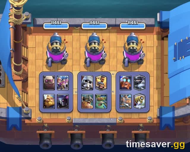 Clash Royale War Deck builder screen showing the card slots used to attack in Clan Wars
