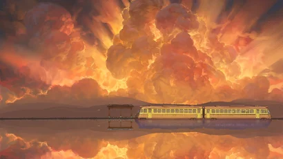 Spirited Away, Train, Landscape, Anime, Painting 5K Wallpaper Background
