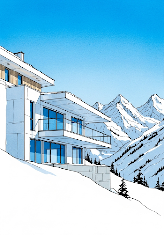 Modern Mountain Ski Chalet Sketch