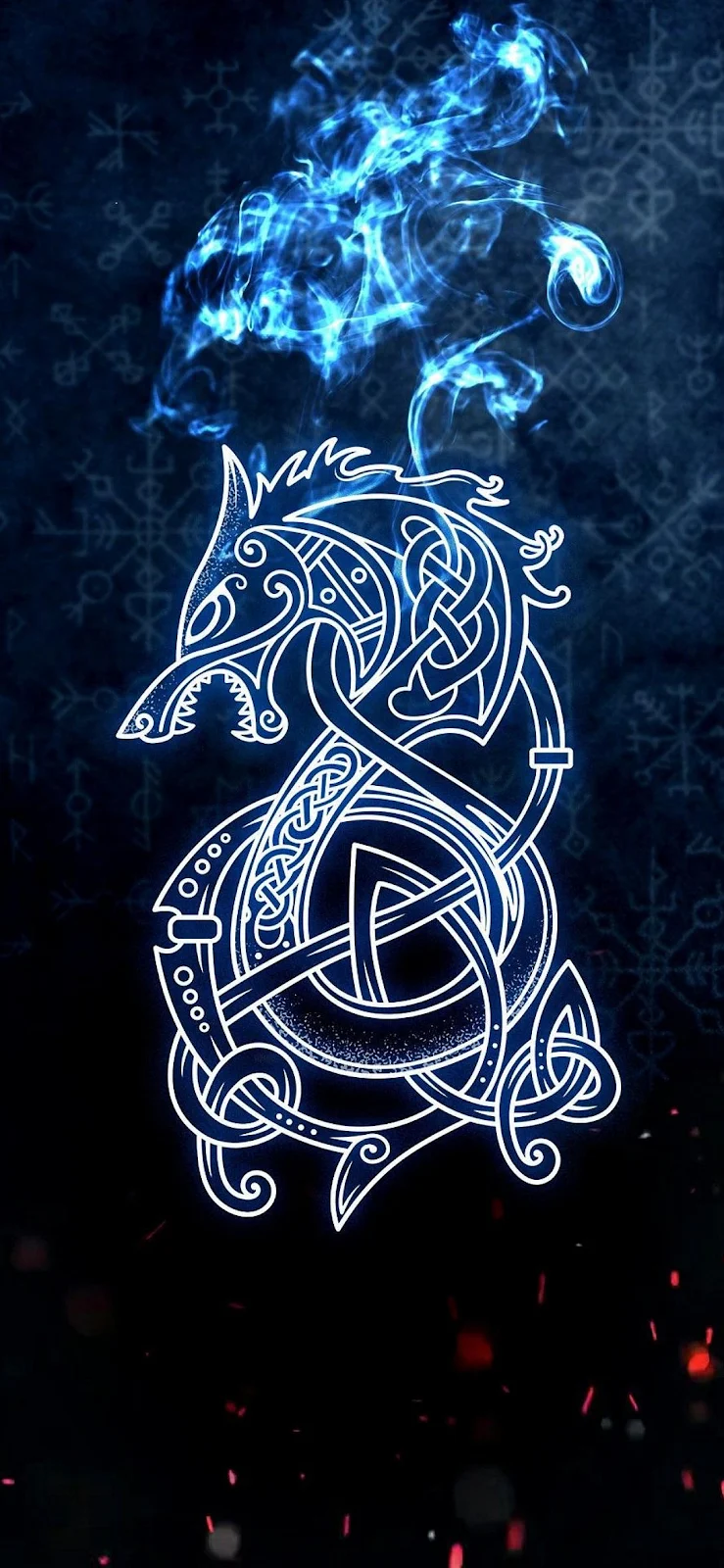 Glowing Blue Norse Wolf Symbol - Digital Graphic Art Full HD iPhone Wallpaper (1090x2360)