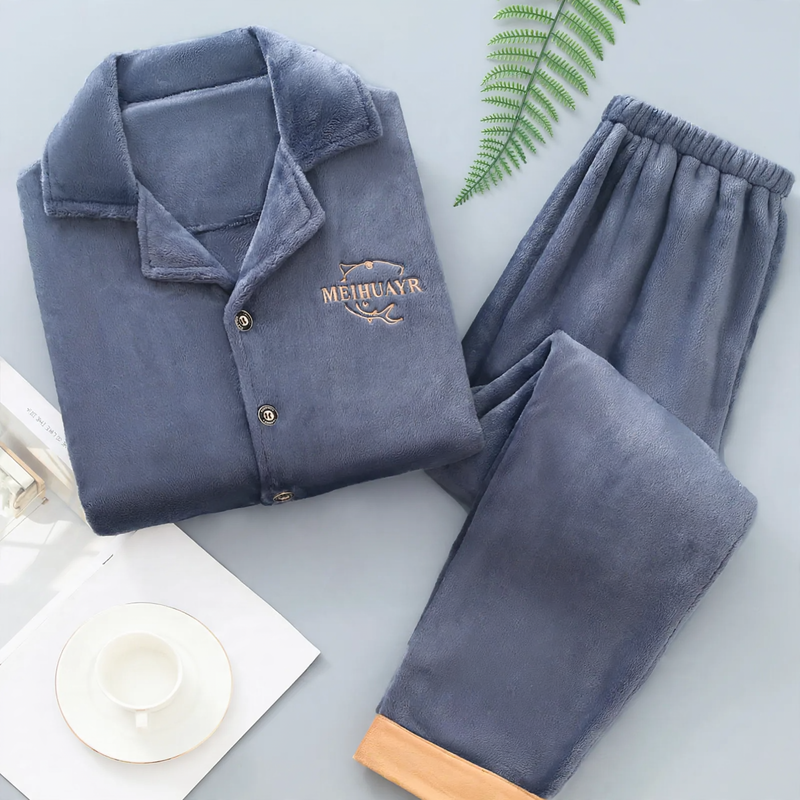 Warmer Herren-Hausanzug aus Flanell und Korallenfleece