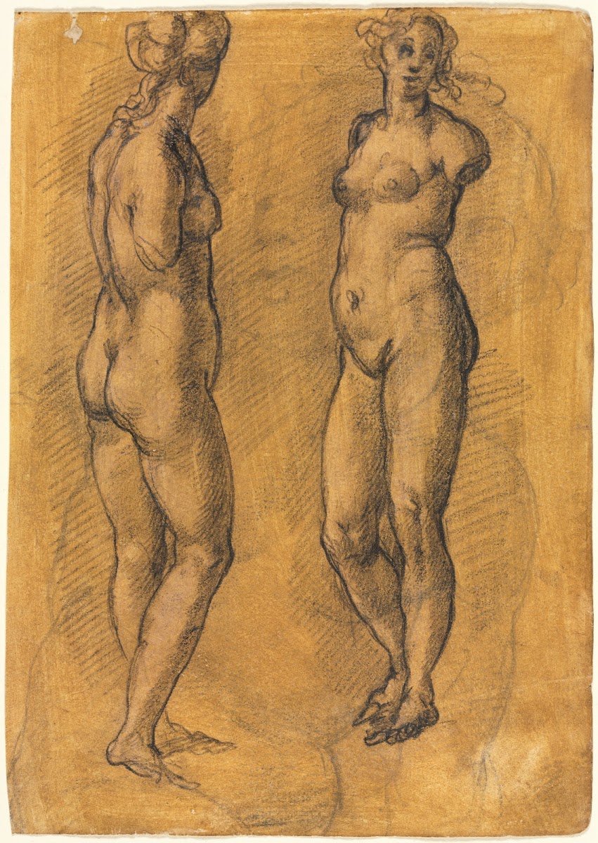 Antique Statue of a Standing Woman two views over a Sketch of a Putto 1570s