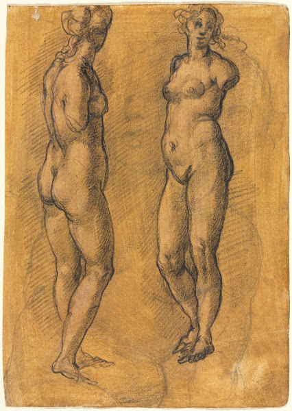 Antique Statue of a Standing Woman two views over a Sketch of a Putto 1570s