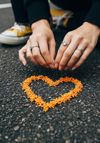 Hands Forming Heart with Osmanthus Petals
