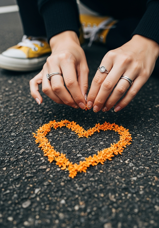Hands Forming Heart with Osmanthus Petals