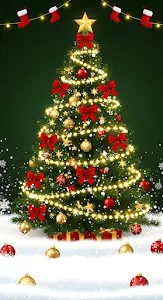 Glowing Christmas Tree Red Bows Snowy Festive Scene