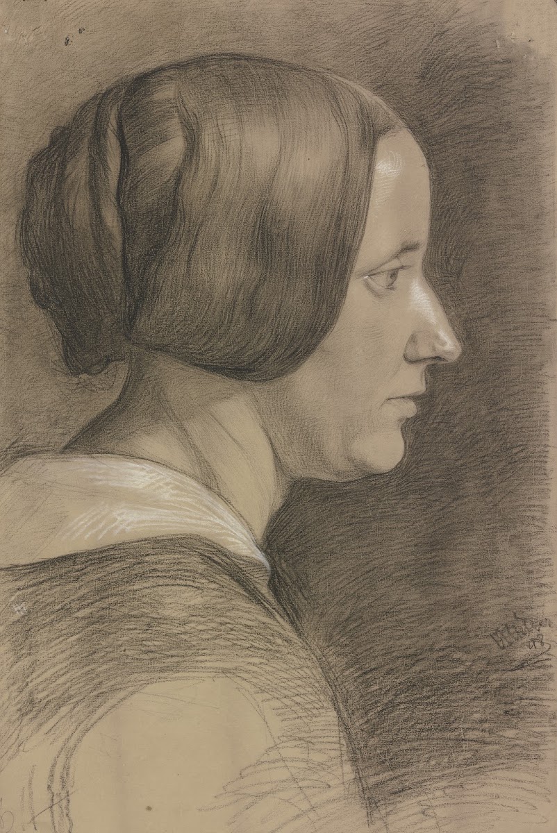 Kopf einer Frau mit Dutt nach rechts 1848