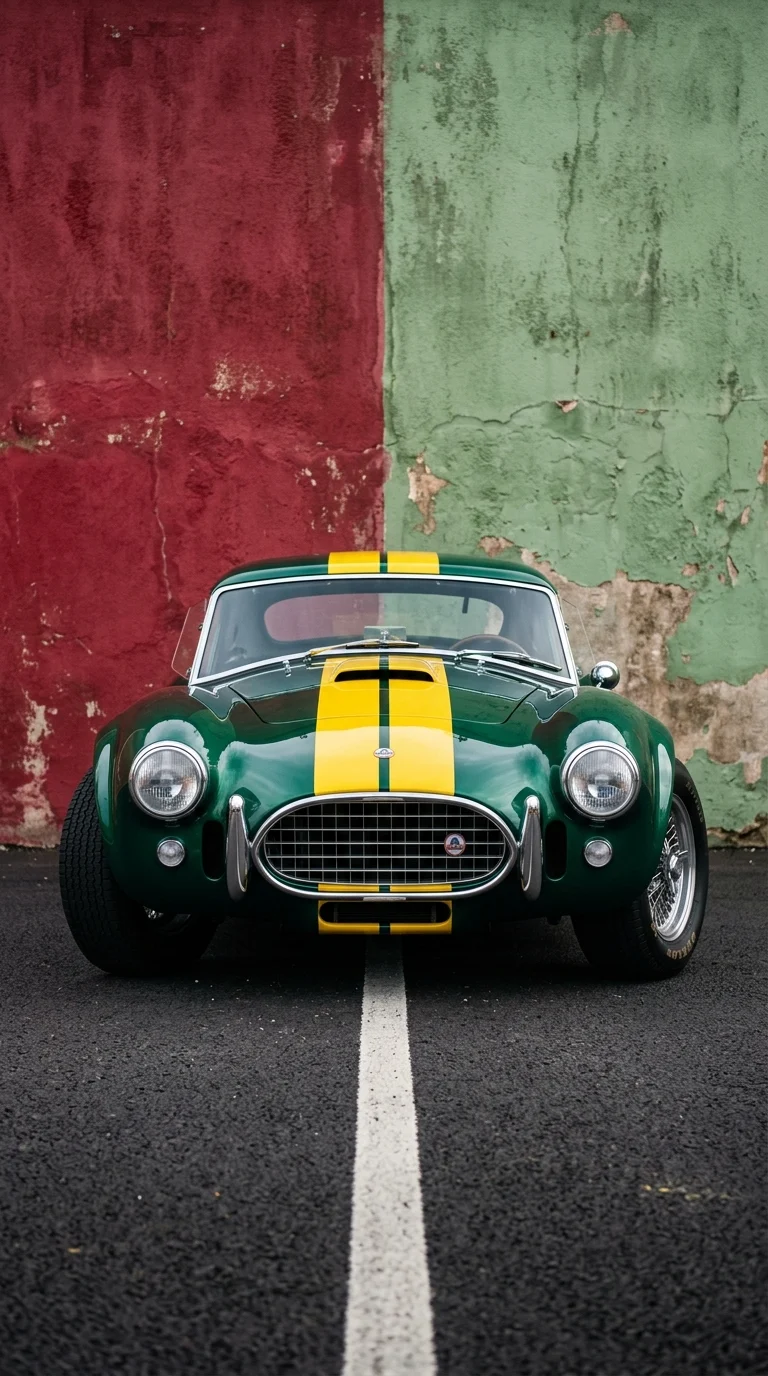 Classic Emerald Sports Car with Yellow Racing Stripes - Free 8K and 4K mobile Wallpaper Background