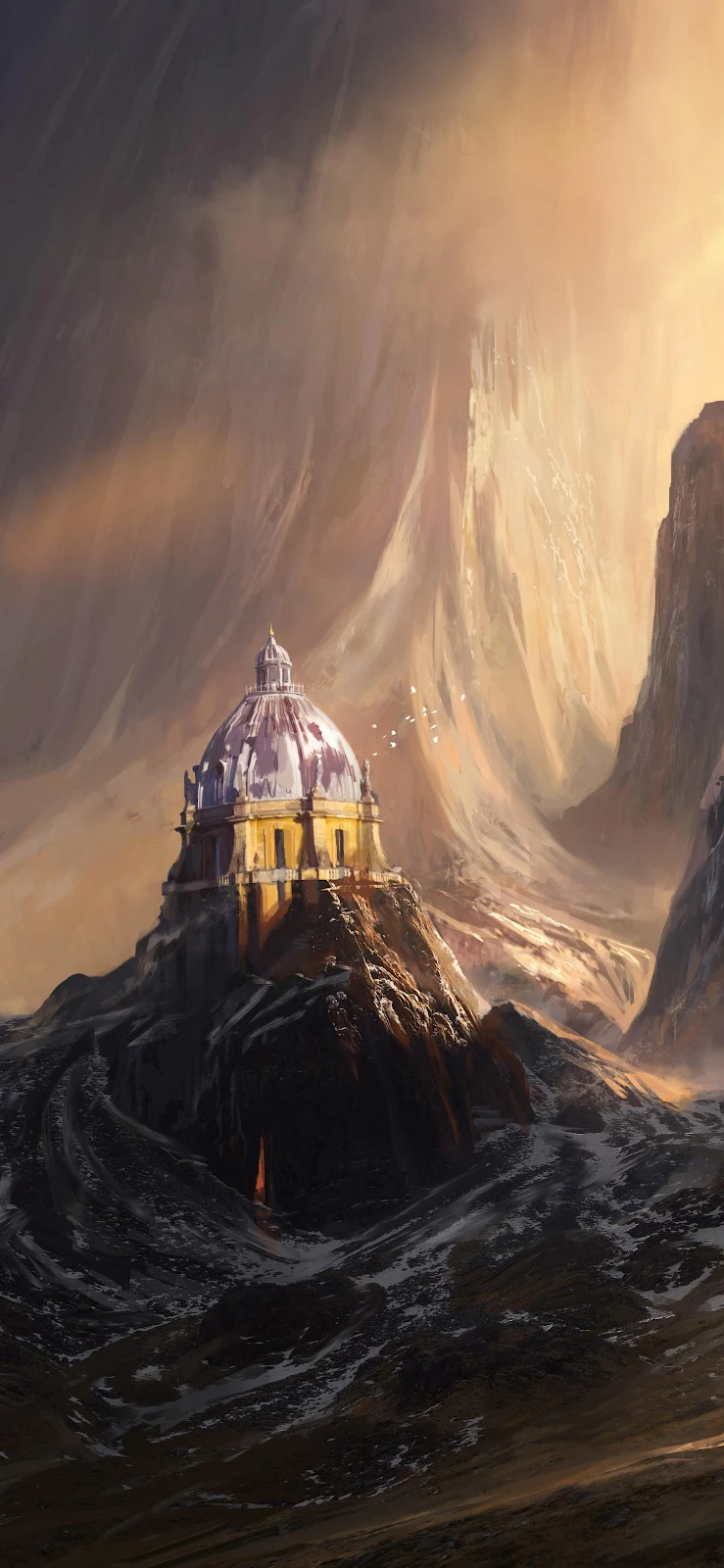 Domed Shrine On Mountain Peak - Fantasy Concept Art 2K iPhone Wallpaper (1678x3635)