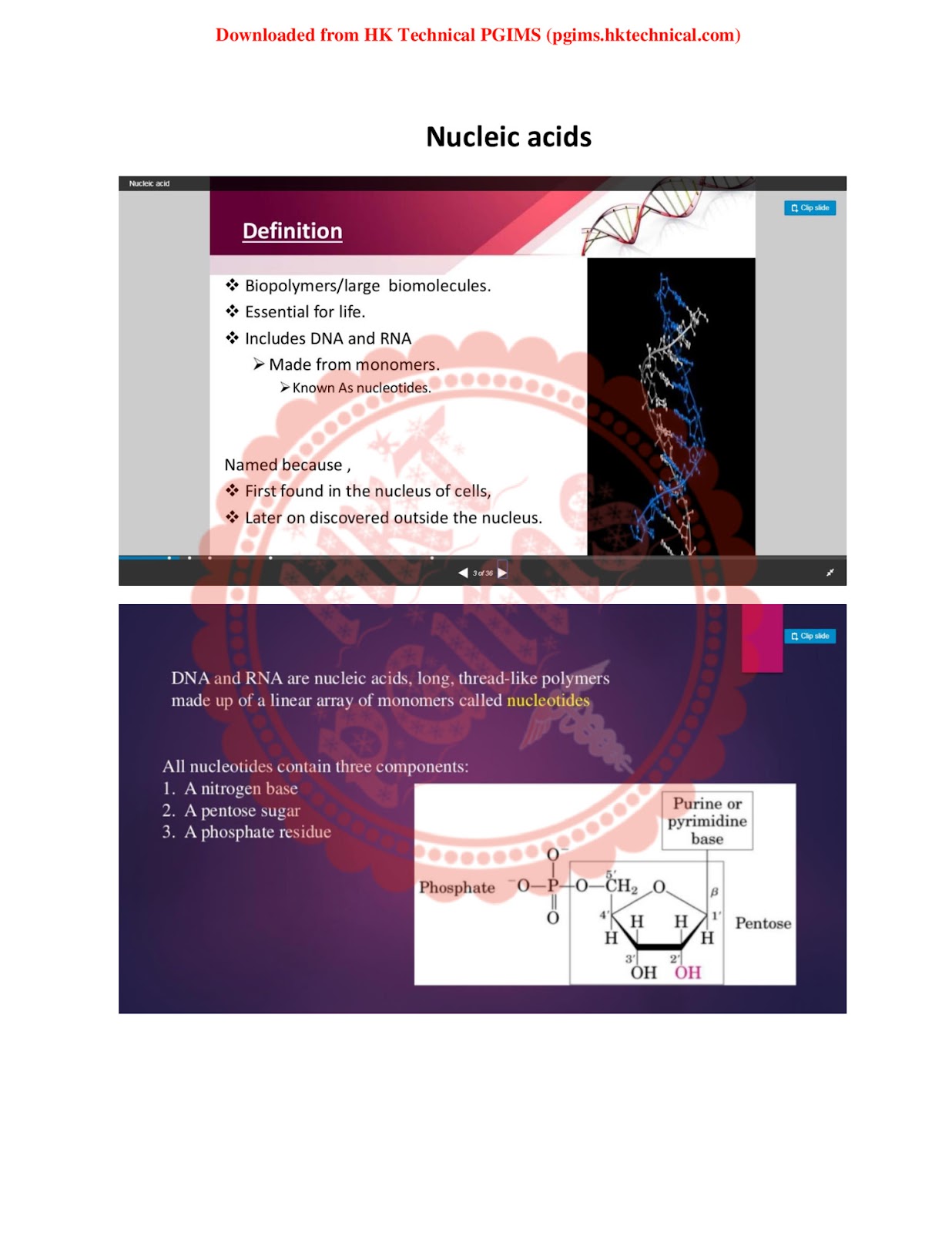 Nucleic acids 2nd Semester B.Pharmacy Lecture Notes,BP203T Biochemistry,