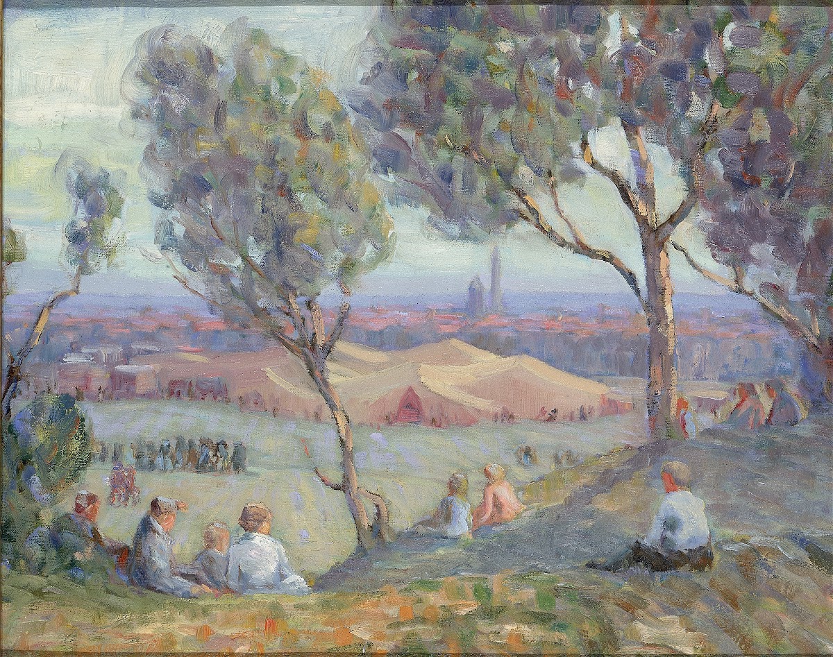View from Arlington Heights with Chautaqua Tents and the Washington Monument in