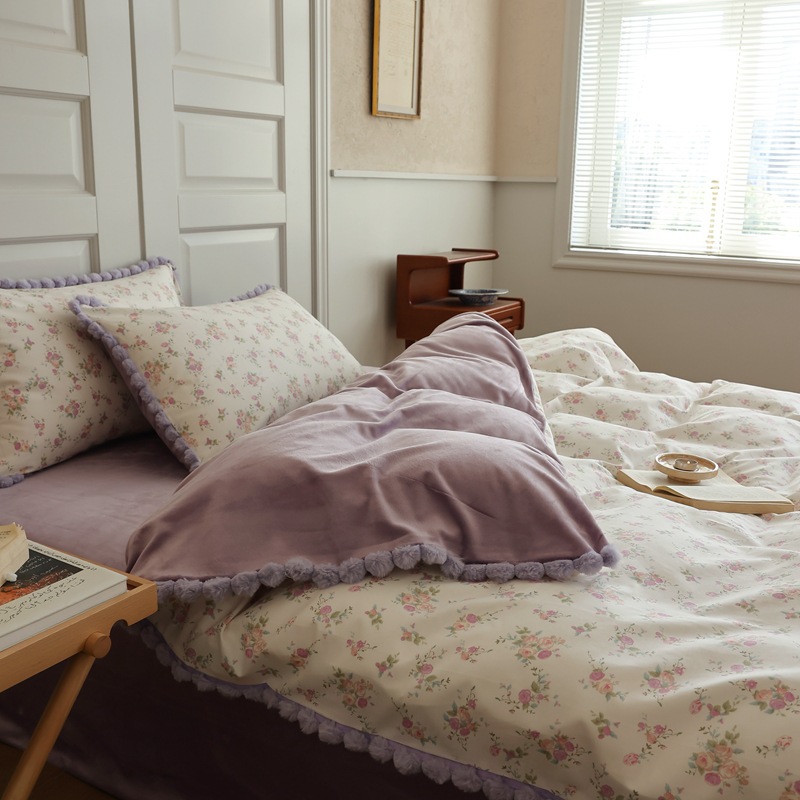 4-piece bedding set: cotton and milk fleece