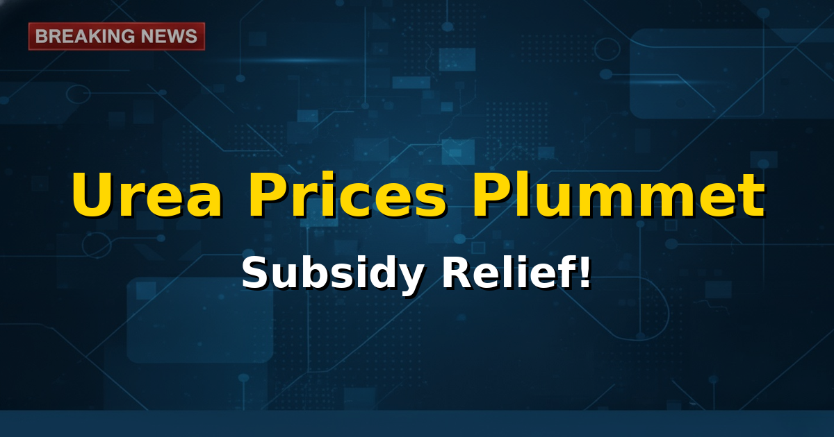 A graphic depicting falling urea prices with an arrow pointing downwards, symbolizing relief for India's national budget.