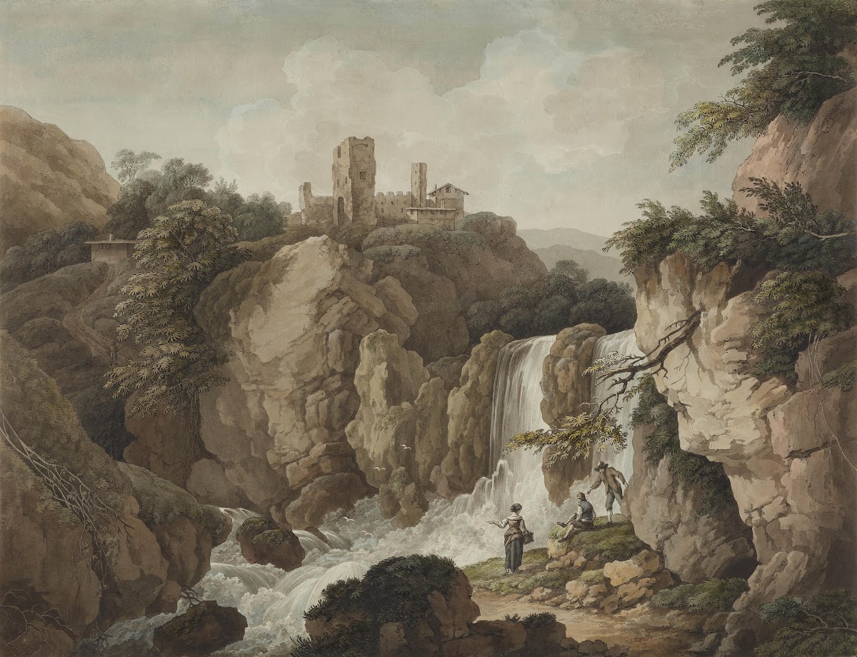 Felsige Landschaft mit Burgruine und Wasserfall 4000x3066 (1)