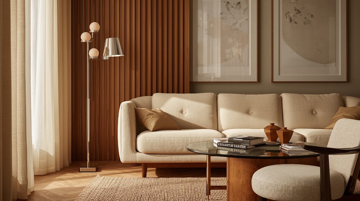 How to Warm Up Chrome Floor Lamps in a Modern Living Room - chrome accents used in living room bedroom and dining room