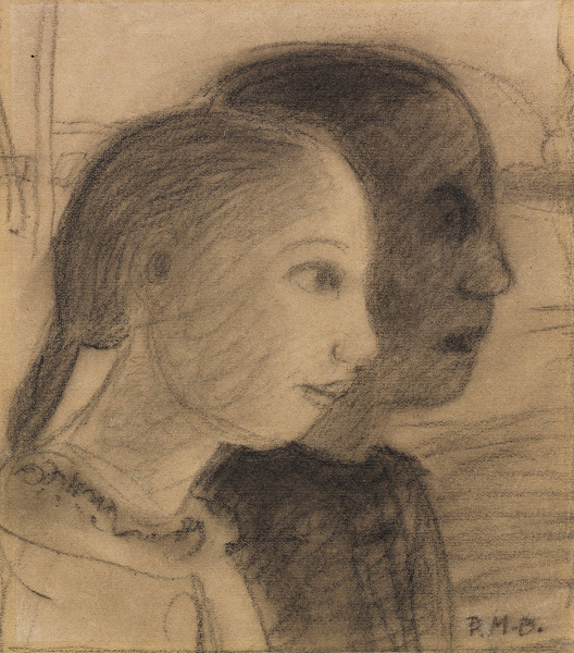 Zwei Mädchenköpfe im Profil nach rechts 1903