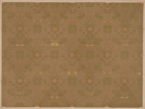 Behangpapier met kleine bladeren vlinders en libellen 1876   1951