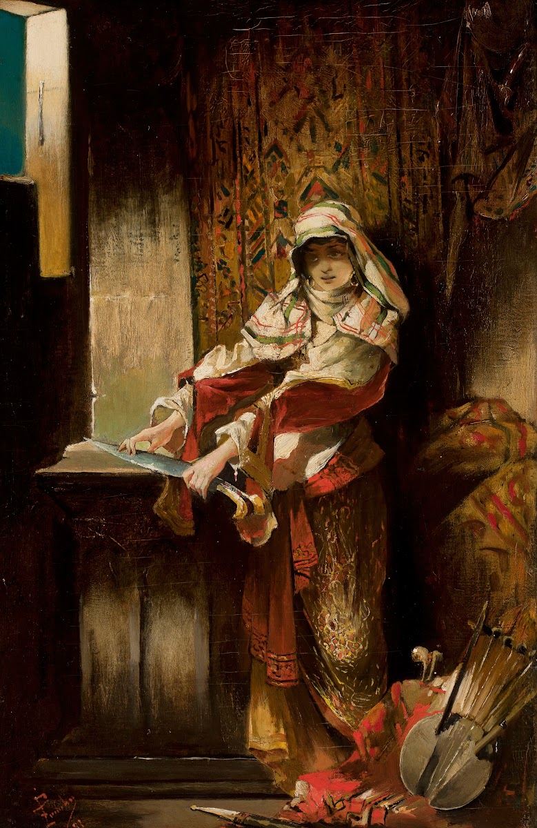 Mauritanian woman sharpening a yatagan 1891