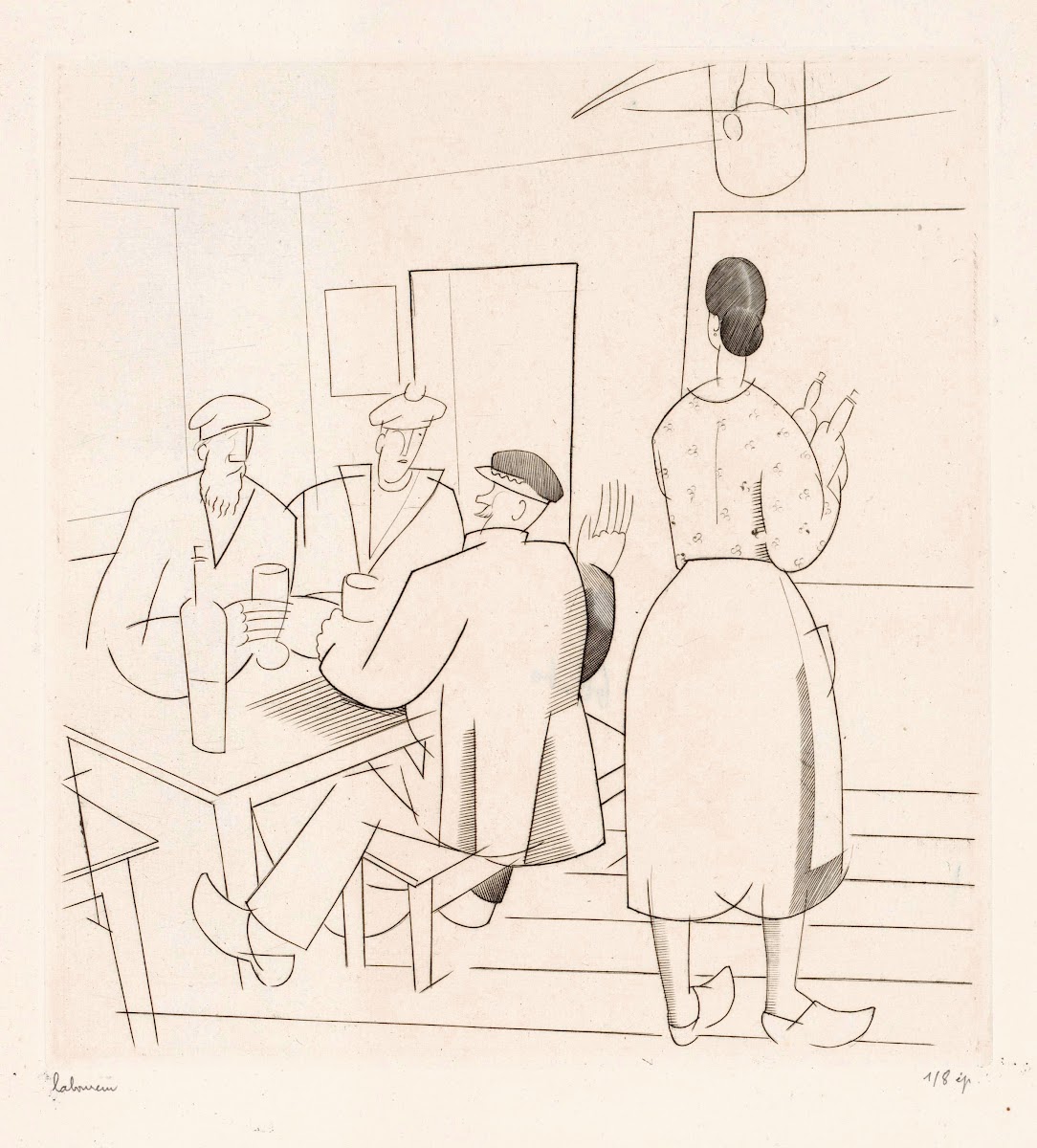 Caféinterieur met klanten en serveerster 1925