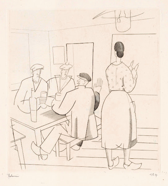 Caféinterieur met klanten en serveerster 1925