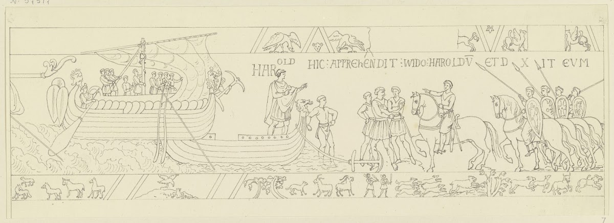 Zeichnung nach dem Bildteppich von Bayeux