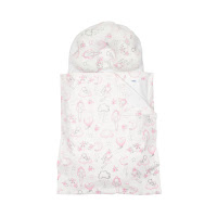 Set in stroller Twins 100% cotton (blanket, orthopedic pillow, sheet) Rabbits pink