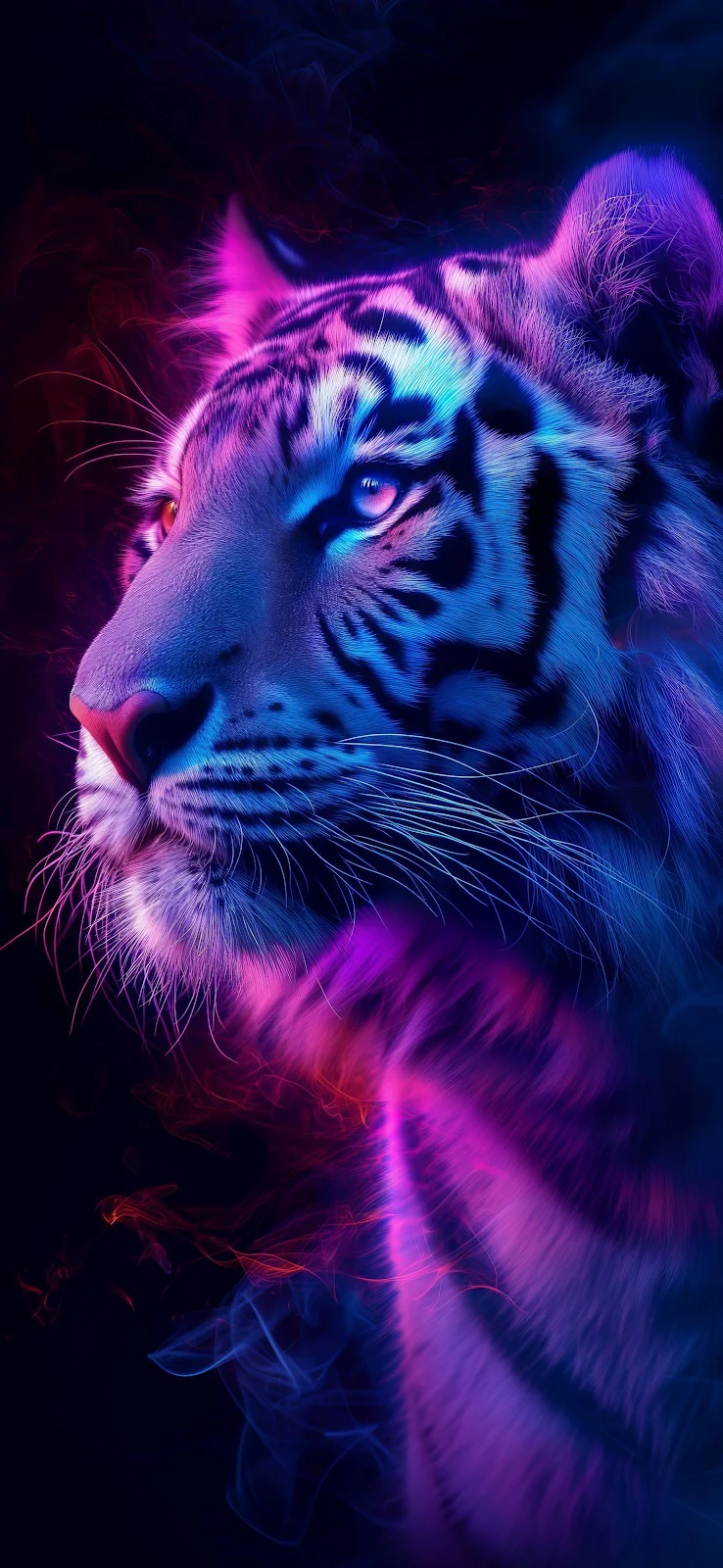Neon Tiger In Dark Mist - Digital Art 2K iPhone Wallpaper (1474x3195)