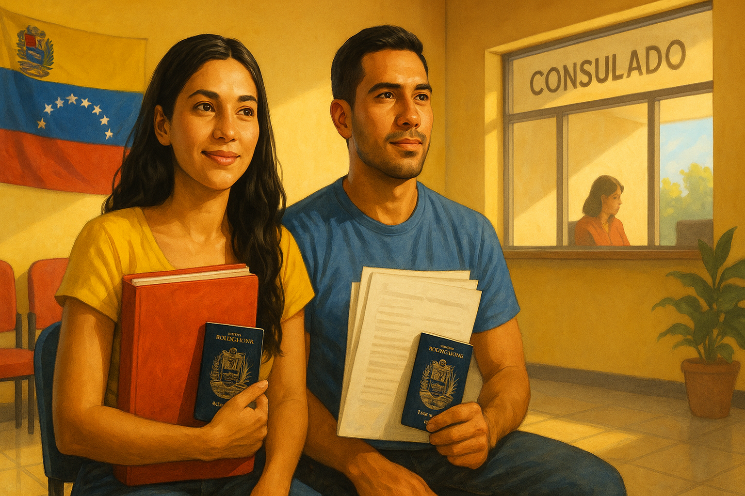 venezolanos en consulado apostillando documentos en el exterior