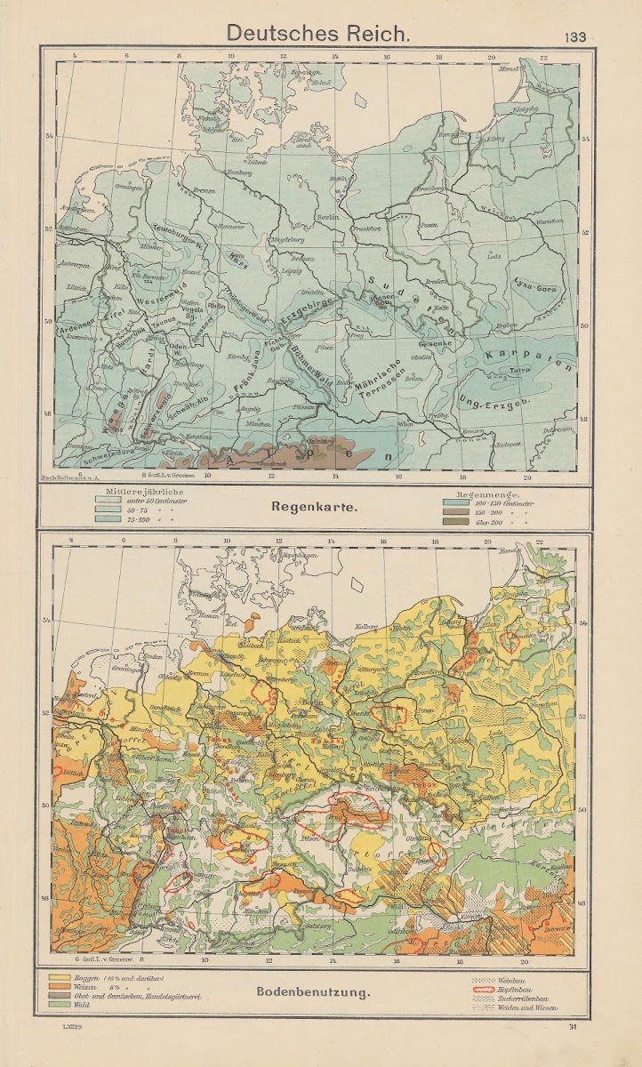 Deutsches Reich Regenkarte  Bodenbenutzung 1930