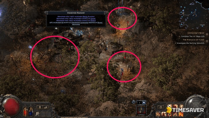 PoE2 Expedition dig with Runic Monster markers highlighted