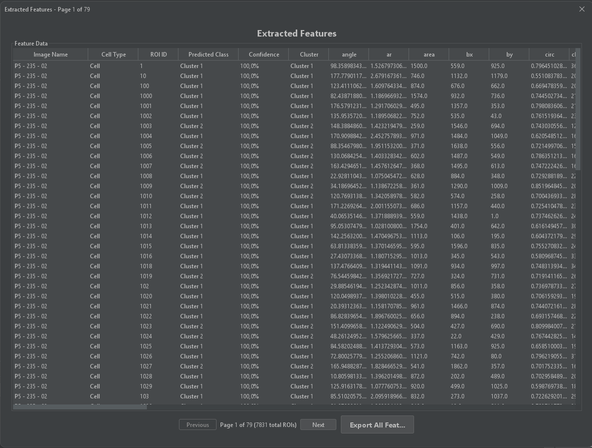 Extracted Features Table