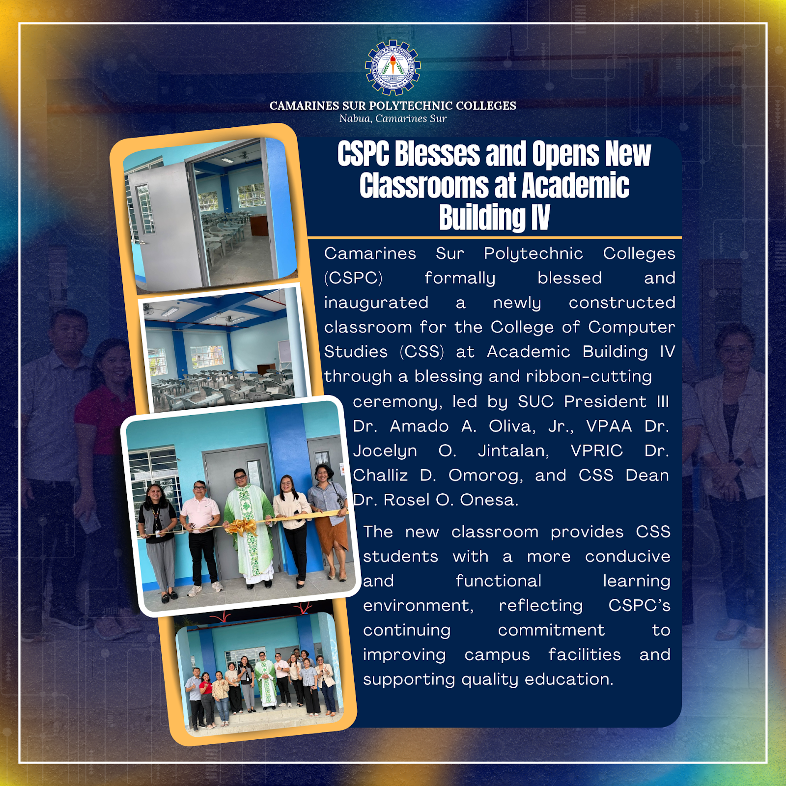 𝗖𝗦𝗣𝗖 𝗕𝗹𝗲𝘀𝘀𝗲𝘀 𝗮𝗻𝗱 𝗢𝗽𝗲𝗻𝘀 𝗡𝗲𝘄 𝗖𝗹𝗮𝘀𝘀𝗿𝗼𝗼𝗺 𝗮𝘁 𝗔𝗰𝗮𝗱𝗲𝗺𝗶𝗰 𝗕𝘂𝗶𝗹𝗱𝗶𝗻𝗴 𝗜𝗩