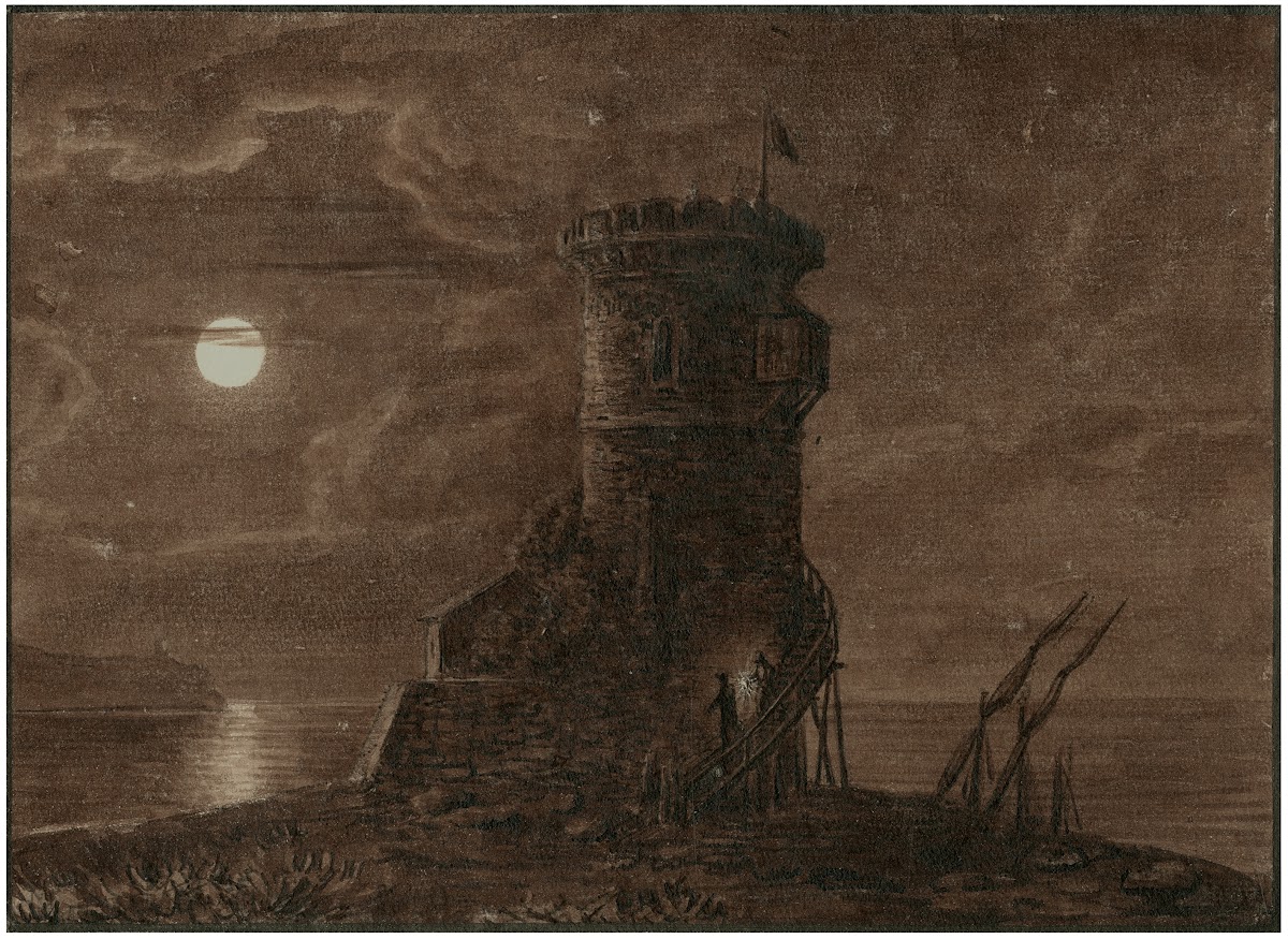Wachttoren aan de kust bij Sagonte s nachts
