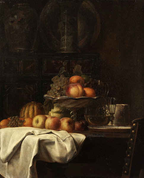 Still life with peaches and grapes