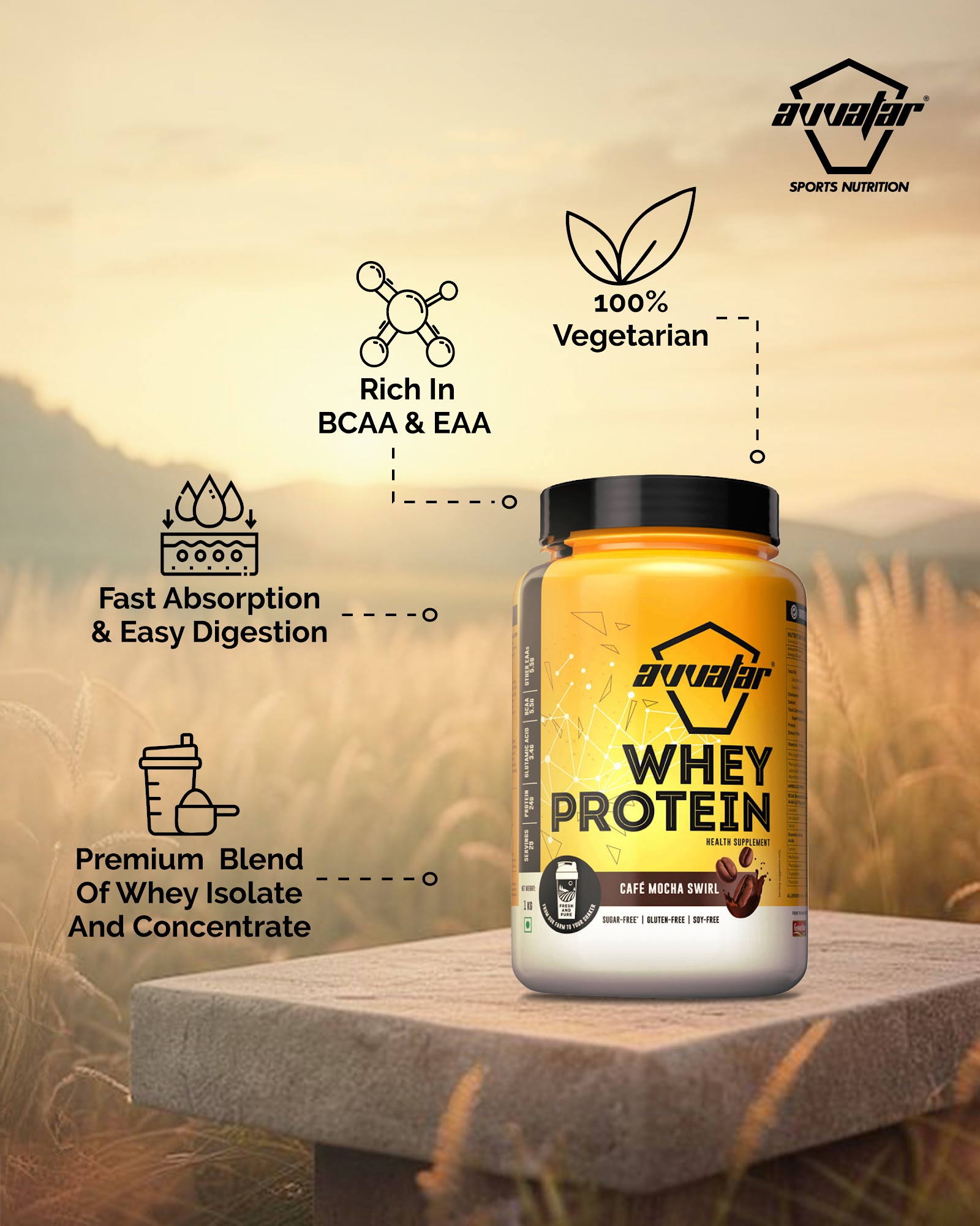 Avvatar Whey Protein Café Mocha Swirl Flavour, 1 Kg