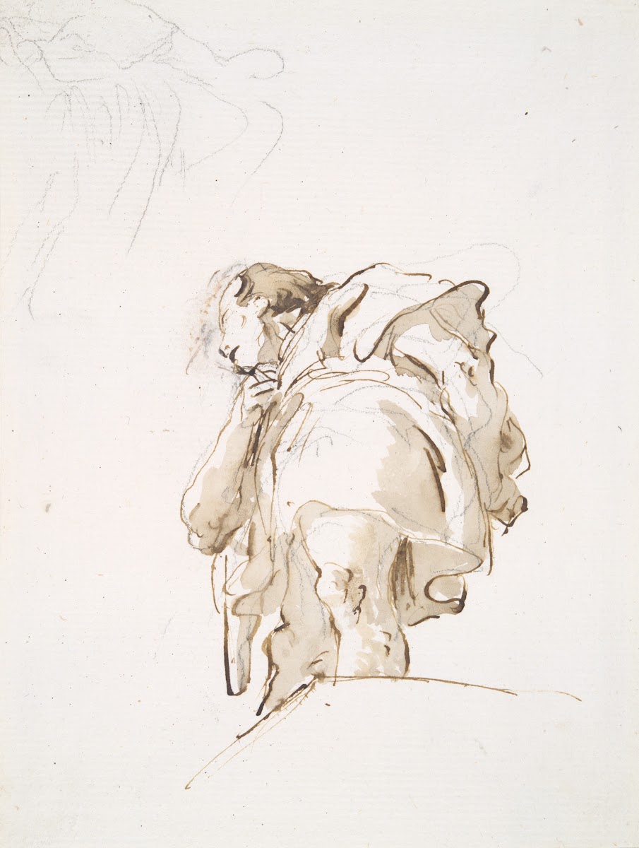 Standing male figure seen obliquely frombelow ca174050